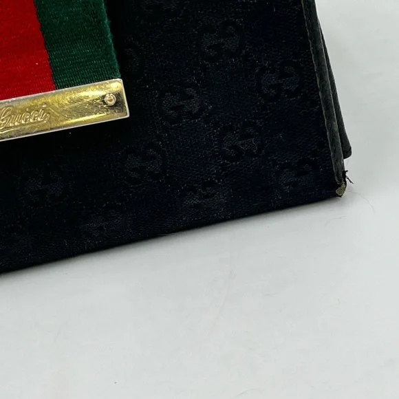 SOLD!!! GUCCI Vintage GG Web Black Canvas and Leather Heritage Collection Wallet - Picture 4 of 14
